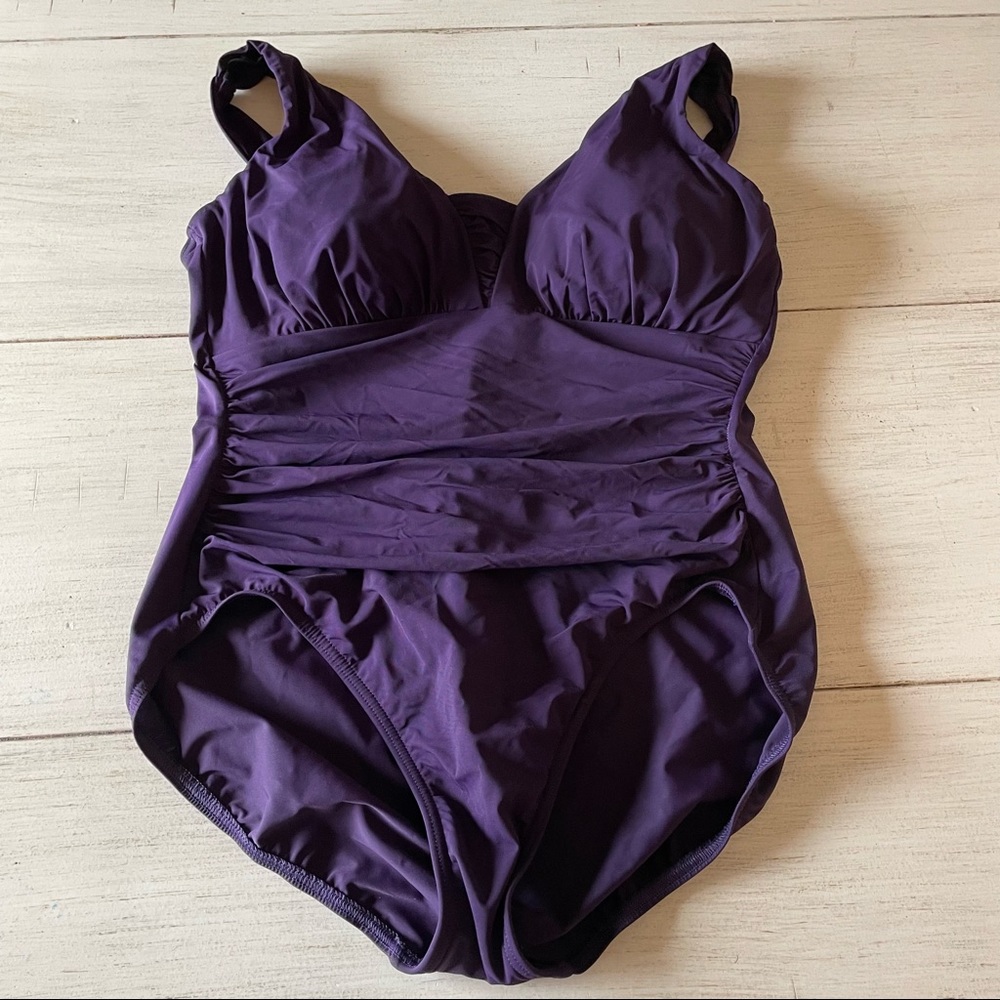 Lands End Swimsuit One Piece Purple Size 14P NWOT